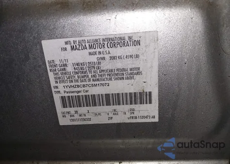 2012 Mazda Mazda6 S Grand Touring z USA, uszkodzony, nr VIN 1YVHZ8CB7C5M17072